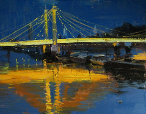 Albert Bridge Fiery Reflections, Oil on board, 10" x 8"