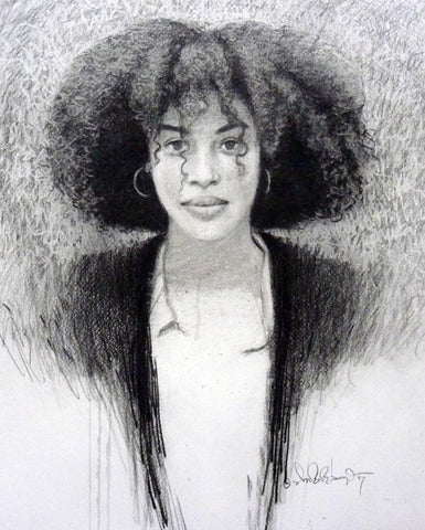 Afro New Series (I), Charcoal on paper, 12" x 14"