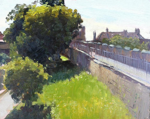 Morning Light on The York City Walls, Oil on board, 10" x 8"