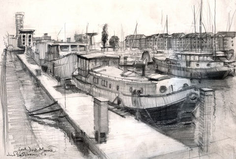 South Marina Docks, Graphite on Paper, 11" x 8"