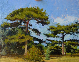 Twin Trees, Kew Gardens, Oil Board, 10" x 8"